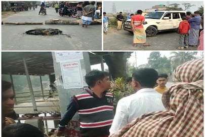 আবাস বন্ধুকে পোস্টে বেঁধে বিক্ষোভ ভাঙ্গরে
