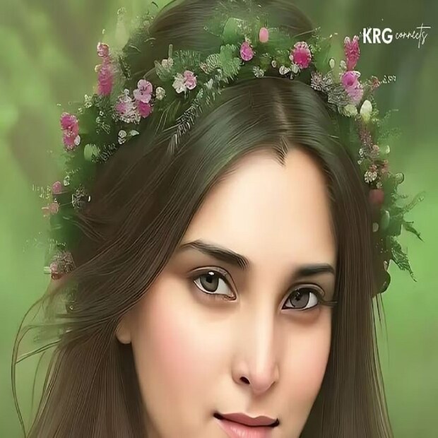 গোলাপী, সবুজ পাতা এবং ফুলের মুকুট পরা অভিনেত্রী রাম্যাকে অপূর্ব লাগছিল।
