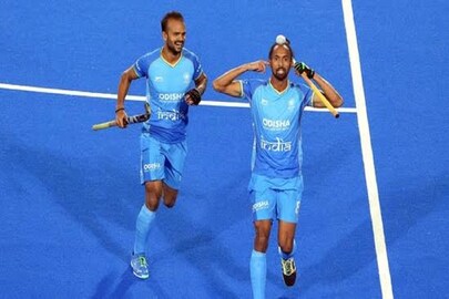 গোল করার পর ভারতের জার্সিতে সেলিব্রেশন হার্দিক সিংয়ের