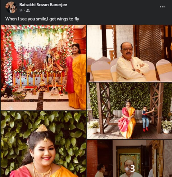 *পারিবারিক ছবি শেয়ার করে বৈশাখী বন্দ্যোপাধ্যায় ক্যাপশনে লিখেছেন, &quot;When I see you smile,I get wings to fly&quot;, যার বাংলা তর্জমা করলে দাঁড়ায় 'যখন তোমাদের মুখে হাসি দেখি, মন ডানা পায় ওড়ার'। ছবিঃ ফেসবুক। 