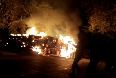 truck full of hay caught fire
