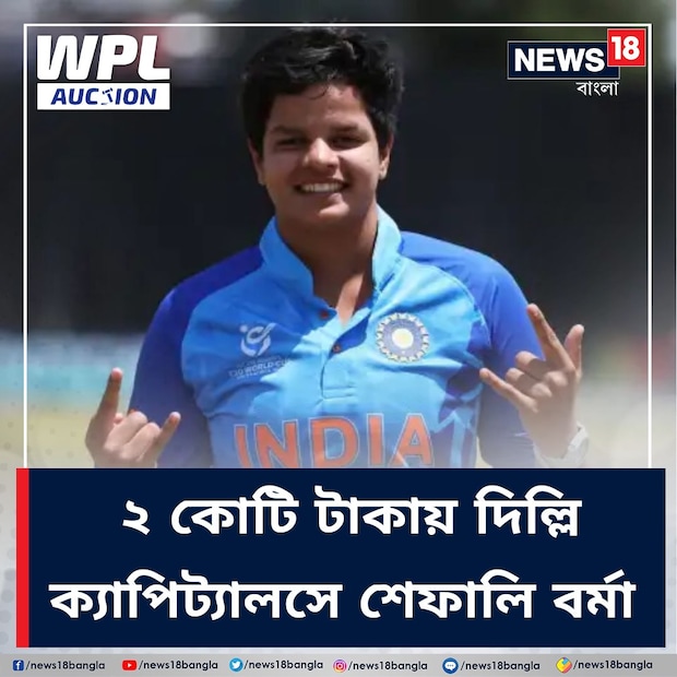  শেফালি ভার্মা: ভারতীয় দলের তারকা ক্রিকেটার শেফালি ভার্মাকে নিলামে দলে নিয়েছে দিল্লি ক্যাপিটালস। নিলামের টেবিলে একাধিক ফ্র্যাঞ্চাইজির মধ্যে লড়াই করার পর ২ কোটি টাকায় শেফালিকে দলে নেয় দিল্লি ক্যাপিটালস।