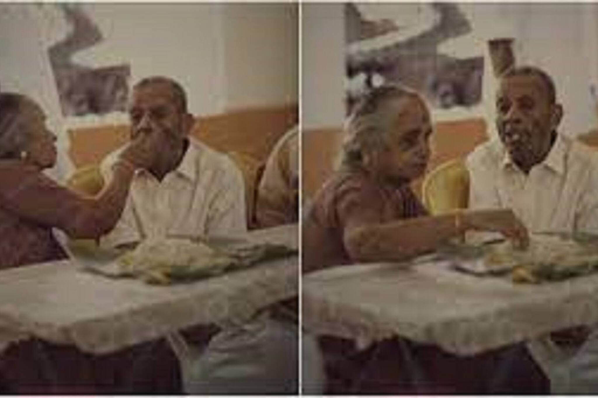 বৃদ্ধা মহিলা নিজের হাতে খাইয়ে দিচ্ছেন স্বামীকে, দেখুন ভালবাসার এই ভিডিওটি
