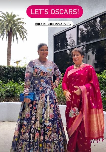 কার্তিকি গনসালভেস এবং গুনীত মঙ্গা অস্কার অনুষ্ঠানে যোগ দেওয়ার আগে। (ছবি: ইনস্টাগ্রাম)