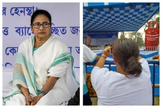 মঞ্চে মমতা, ছবি তুলছেন পূজা চক্রবর্তী। Photo-PTI
