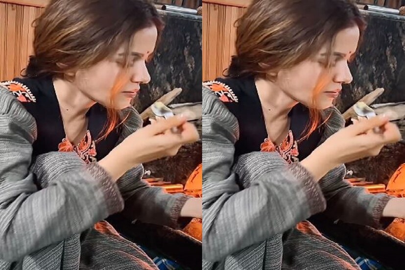 রুবিনা একটি ভিডিও শেয়ার করেছেন সেখানে উনুনে রান্নাবান্না করে খাচ্ছেন ৷ হয়ত একেই বলে পাহাড়ি সারল্য ৷ ছবি সৌজন্যে ইনস্টাগ্রাম ৷