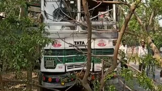 নিয়ন্ত্রণ হারিয়ে গাছে ধাক্কা বাসের নিয়ন্ত্রণ হারিয়ে গাছে ধাক্কা বাসের