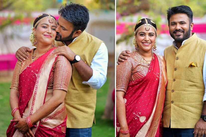 নাকছাবি, কানে ভারি দুল, গলায় হার, হাতে লাল বালা। খোঁপায় চুল। স্বরার সাজে আভিজাত্য়ের ছোঁয়া। ফাহাদের পরনে ছিল সাদা শার্ট, ডেনিম এবং ঘিয়ে জ্য়াকেট।