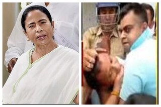 অভিযুক্তকে বের করে আনছেন ডিএসপি আজহারউদ্দিন খান (আকাশি টি শার্টে)৷ পুলিশের প্রশংসায় মুখ্যমন্ত্রী৷ 