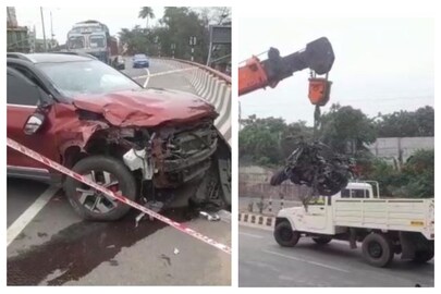 দুর্ঘটনায় ক্ষতিগ্রস্ত গাড়ি এবং বাইক৷ 