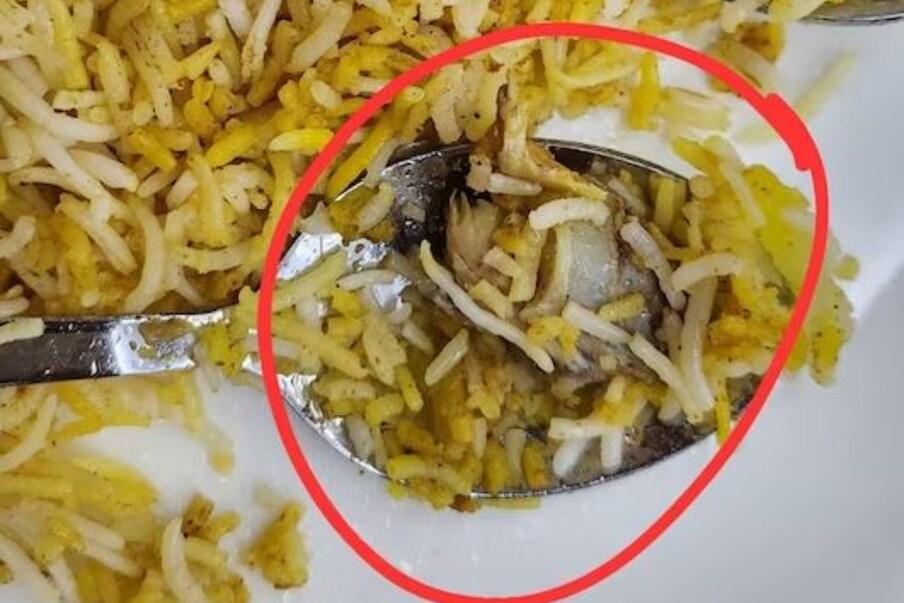  সবে মাত্র বিরিয়ানি অর্ডার দিয়েছিলেন। কিন্তু খেতে গিয়েই চমকে উঠলেন তিনি। কারণ, বিরিয়ানির মধ্যে যা জিনিস দেখলেন, তিনি তা সত্যি অবাক করে দেওয়ার মতোই। (ছবি সৌজন্যে- Twitter/@bhardwajnat)