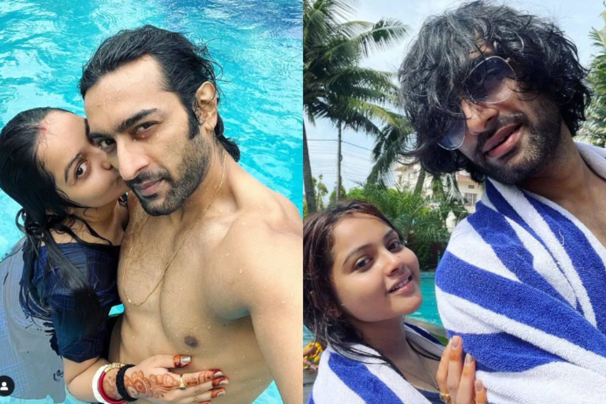 পুলের জলে শরীর ডুবিয়ে মত্ত অন্তরঙ্গতায়, বরকে কাছে টেনে আদরে ভরালেন বঙ্গতনয়া