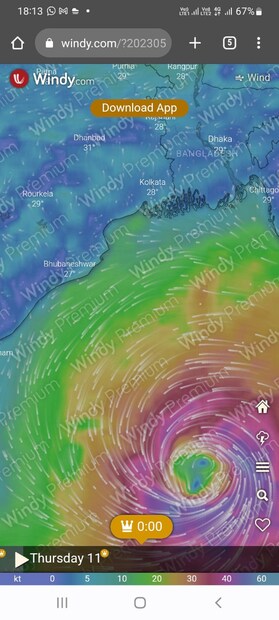 ১১ মে নাগাদ ঘূর্ণিঝড় মোখা বা Cyclone Mocha  তৈরি হওয়ার সম্ভাবনা রয়েছে, উইন্ডি ডট কমে এই মুহূর্তে সেই সময় নাগাদই সাইক্লোন তৈরির পরিস্থিতি দেখানো হয়েছে৷ Photo Courtesy- Windy