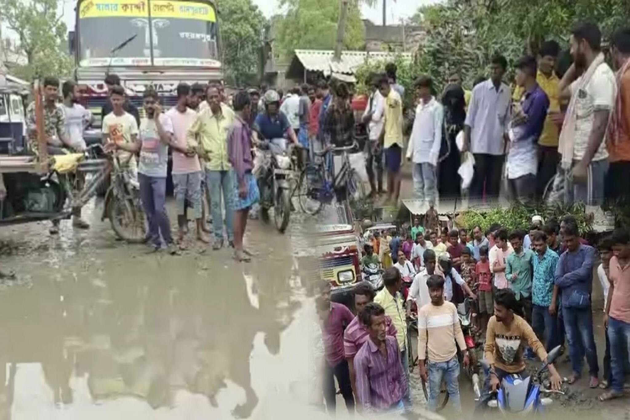 এ যেন গর্তের মেলা! রাস্তার হাল দেখে যা করল এলাকাবাসী