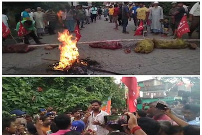 রাস্তা অবরোধ বাম কর্মী সমর্থকদের 