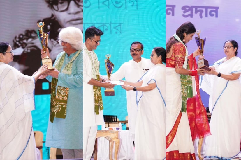 মহানায়ক উত্তম কুমারের প্রয়াণ দিবসে বিশেষ চলচ্চিত্র সম্মান পেলেন অভিনেত্রী সোহিনী সরকার, অনির্বাণ ভট্টাচার্য এবং পরিচালক হরনাথ চক্রবর্তী। ছবি সৌজন‍্যে- মমতা বন্দ্যোপাধ্যায়ের ফেসবুক পেজ