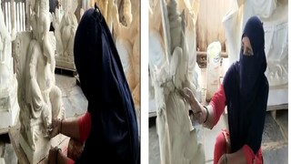 হিন্দুদের এই উৎসব উদযাপনে একজন মুসলিম মহিলা শিল্পী নিজের মনপ্রাণ দিয়ে মূর্তি তৈরিতে ব্যস্ত