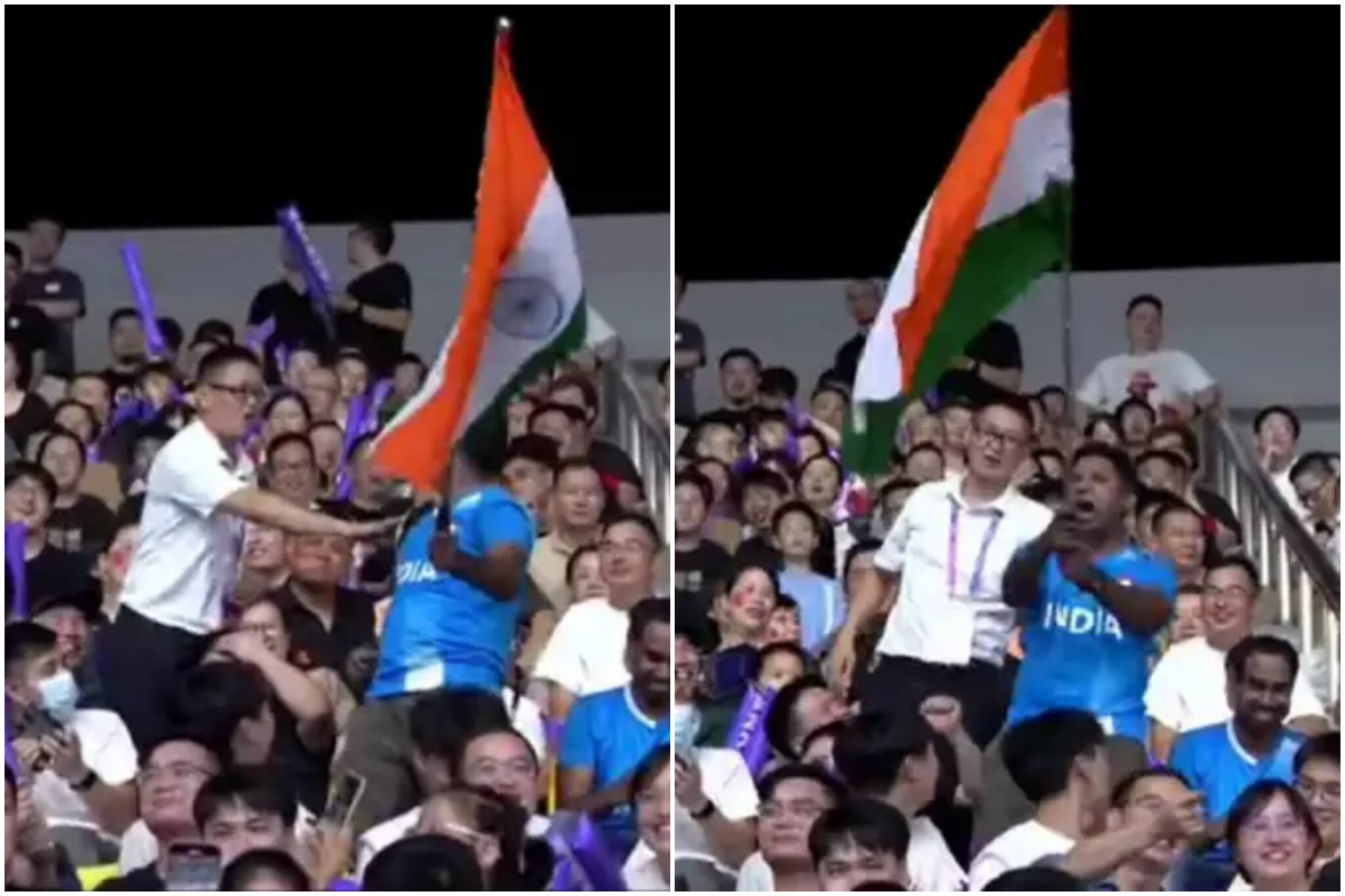 Viral Video: এশিয়ান গেমসে ভারতীয় ফ্যানকে জাতীয় পতাকা ওড়ানোয় বাধা! তারপর যা ঘটল