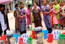 রাস্তার উপর সার দিয়ে সাজানো বালতি! মহিলারা করছেনটা কী