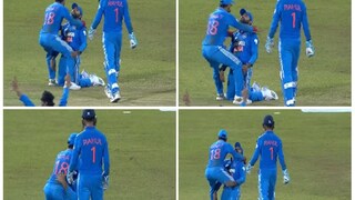 ভারতীয় অধিনায়ক রোহিত শর্মা  স্লিপে একটি ক্যাচ ধরেন আর ঠিক এর পরেই রোহিতকে দৌড়ে এসে আলিঙ্গন বিরাট কোহলি - Photo Courtesy- X Video grab 