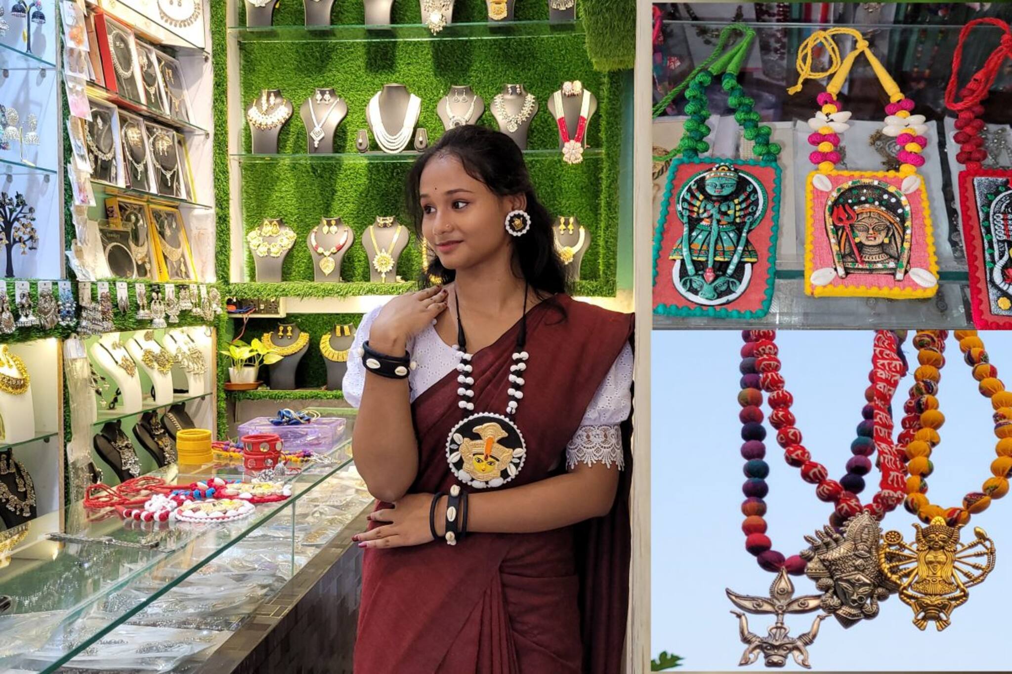 পুজোর বাজারে নতুন ফ্যাশন,দুর্গার প্রতিকৃতি হ্যান্ডমেড জুয়েলারি নজর কাড়ছে সকলের