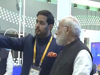 Akash Ambani, Chairman, Reliance Jio Infocomm Limited, showcasing Jio’s indigenous technology & products including JioSpaceFiber to the Honorable Prime Minister of India Narendra Modi at the Jio pavilion at India Mobile Congress on Friday