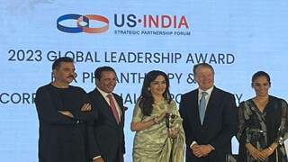 Nita M. Ambani receives the US-India Strategic Partnership Forum's award. (X)