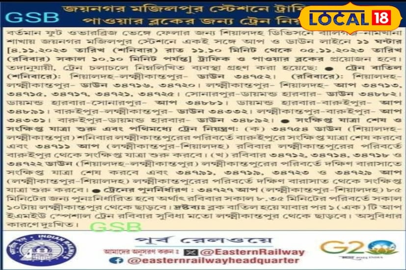 *রেলের তরফে দেওয়া বিজ্ঞপ্তি অনুযায়ী, শনিবার রাত ১১ঃ১০ মিনিট থেকে কাজ শুরু হবে, চলবে রবিবার সকাল দশ'টা পর্যন্ত। এই দীর্ঘ সময়ের মধ্যে মজিলপুর স্টেশনের একটি অব্যবহৃত রেল ওভারব্রিজ ভাঙা হবে। এই কাজের জন্যে ট্র্যাফিক এবং পাওয়ার ব্লক করতে হবে। সংগৃহীত ছবি। 
