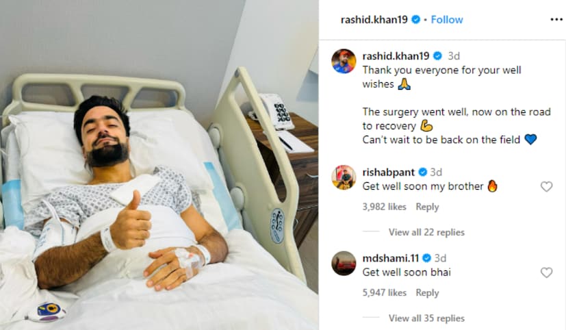 ছবিতে দেখা গিয়েছে হাসপাতালের ড্রেস পরে শুয়ে ডানহাত দিয়ে 'থাম্বস আপ' দেখাচ্ছেন। ক্যাপশনে লেখেন, ‘সবাইকে ধন্যবাদ আমাকে শুভকামনা জানানোর জন্য। অপারেশন ভালোভাবেই মিটেছে। এখন আমি ধীরে ধীরে সুস্থ হচ্ছি। মাঠে ফিরতে আমি মুখিয়ে রয়েছি।’ 