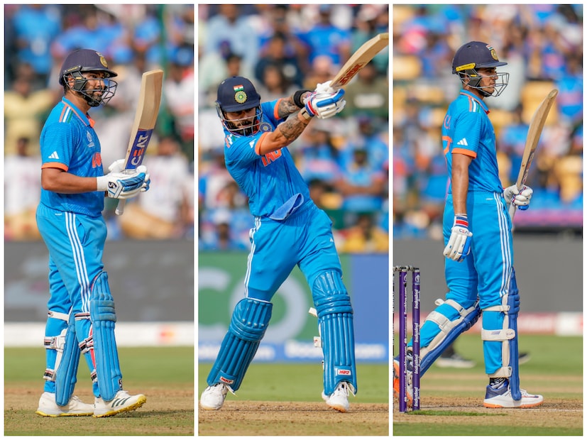 টানা ৮ ম্যাচ জয়ের পর নেদারল্যান্ডসের বিরুদ্ধেও দুরন্ত ব্যাটিং ভারতীয় দলের। টস জিতে প্রথমে ব্যাটিং করার সিদ্ধান্ত নেন রোহিত শর্মা। শুভমান গিল, রোহিত শর্মা, বিরাট কোহলিদের ব্যাটে ভর করে বড় স্কোরের পথে টিম ইন্ডিয়া।  (Photo Courtesy- AP)