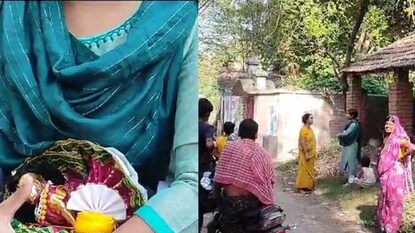 শ্বশুর বাড়ির সামনেই ধর্না গৃহবধূর! শ্বশুর বাড়ির সামনেই ধর্না গৃহবধূর!