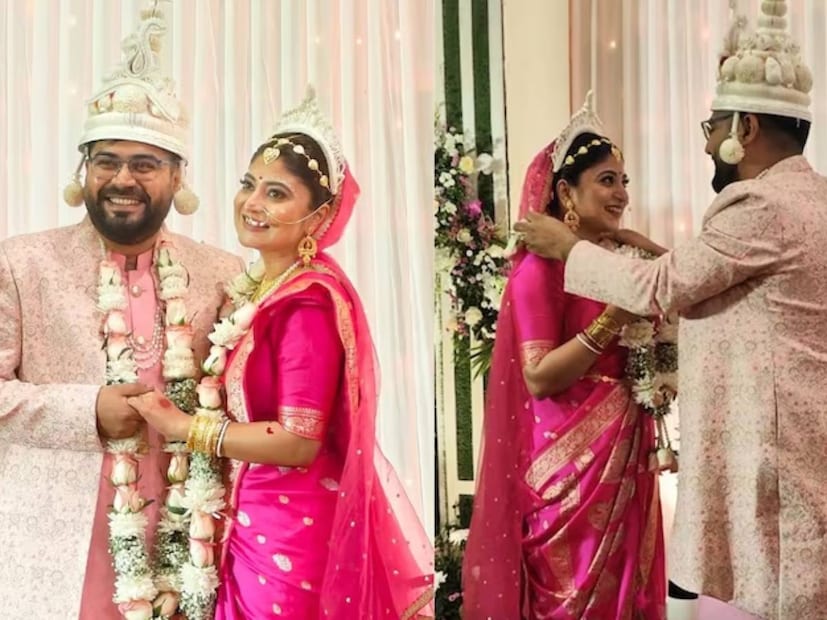 পিছিয়ে ছিলেন না সৌম্যও। হালকা গোলাপি শেরওয়ানিতে তাক লাগিয়েছেন  ওটিটি প্ল্যটফর্মের চিফ অপারেটিং অফিসার।