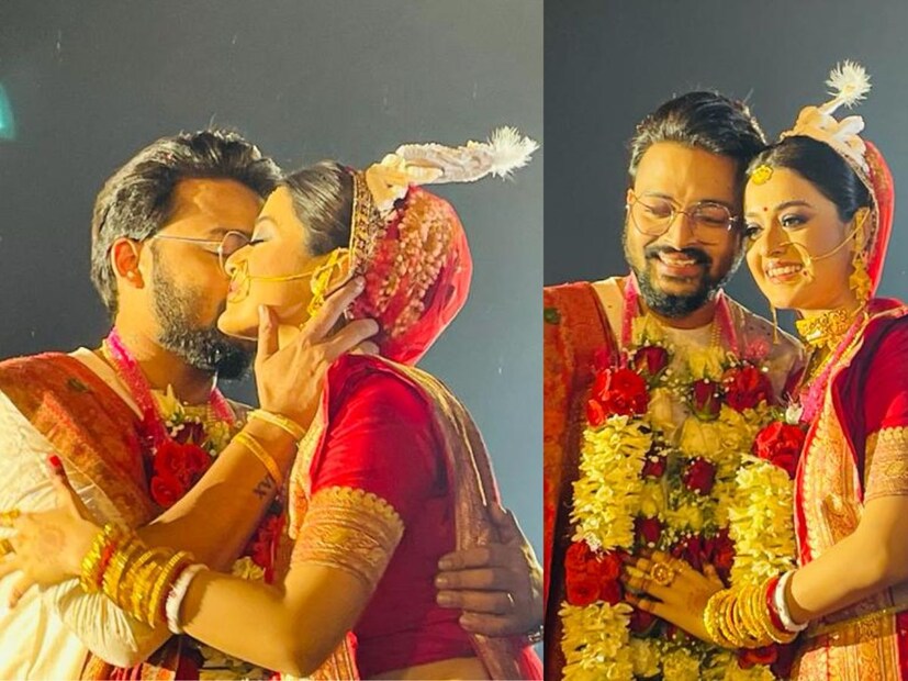 অধিবাস থেকে গায়ে হলুদ সব সাজেই নজর কেড়েছেন দর্শনা। সঙ্গে মানানসই পোশাকে ধরা দিয়েছিলেন সৌরভ। 