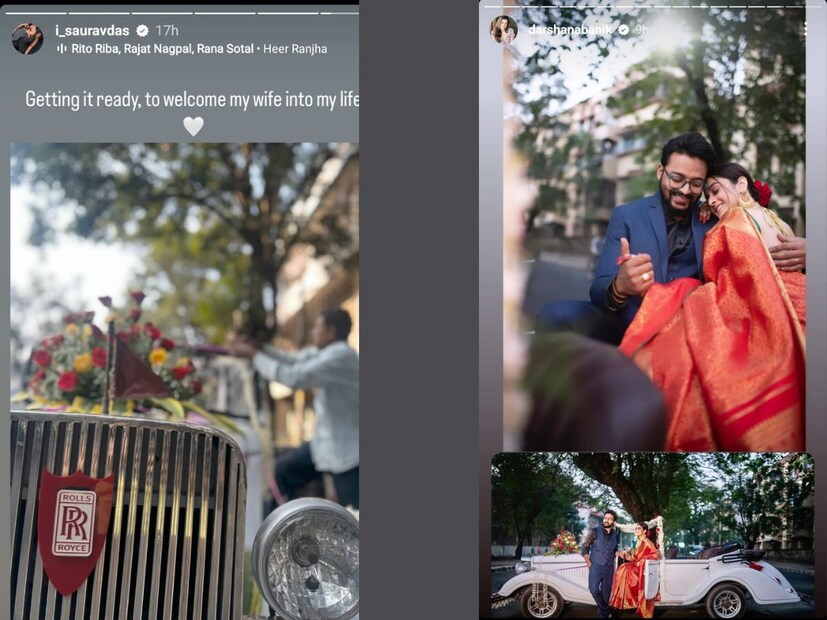 ফুল দিয়ে সাজানো গাড়ির ছবিও শেয়ার করেন অভিনেতা। অন্যদিকে, নিজেদের ছবি শেয়ার করেছেন দর্শনা। 