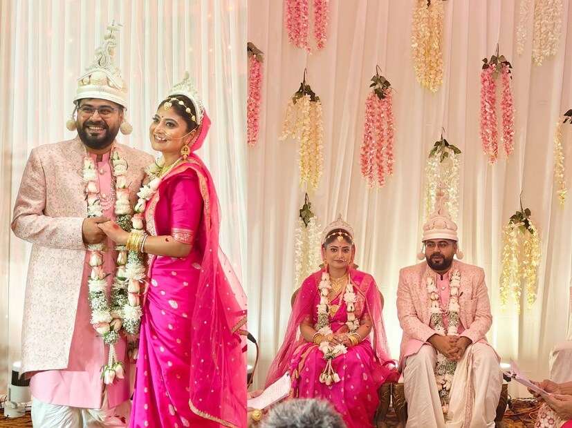 মহিলা পুরোহিতদের তত্ত্বাবধানে বৈদিক মতে বিয়ে সারলেন সন্দীপ্তা-সৌম্য। তাঁদের বিশেষ মুহূর্তের সাক্ষী রইলের কাছের মানুষরা।