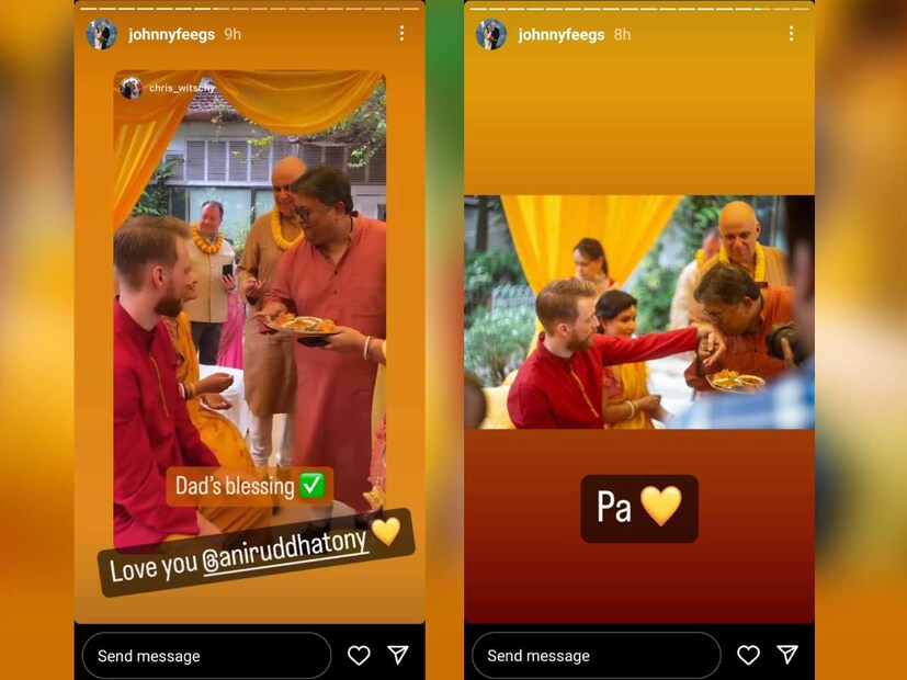 তার আগে গায়ে হলুদের এক গুচ্ছ ছবিও পোস্ট করেছিলেন বাংলার জামাই। যেখনে দেখা গিয়েছে বাঙালি পরিচালক আদর করে মেয়ে ও জামাইয়ের গালে হলুদ মাখিয়ে দিচ্ছেন।