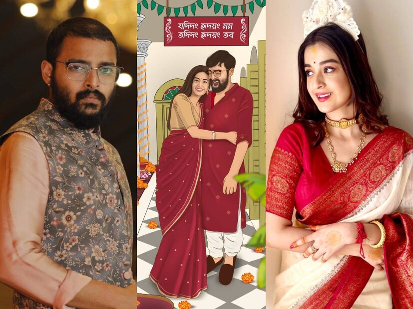 এখন কেবল রাত পোহানোর অপেক্ষা বর-কনের। বিয়ের কার্ডেও তাঁদের অমর প্রেমের ছোঁয়া রেখেছেন। কার্ডে আঁকা ছবিতে দেখা যাচ্ছে দর্শনা এবং সৌরভ একে অপরকে আলিঙ্গন করে রয়েছে। এখন অপেক্ষা প্রথমবার তারকা যুগলকে দম্পতি হিসেবে দেখার।