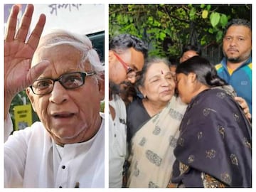 বুদ্ধদেব ভট্টাচার্যের স্ত্রী মীরা ভট্টাচার্যের সঙ্গে মীনাক্ষী মুখোপাধ্যায় সহ ডিওয়াইএফআই নেতারা৷ 