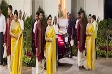 হলুদ শাড়িতে উছলে পড়ছে সৌন্দর্য, রাম মন্দিরের পথে স্বামীর সঙ্গে মাধুরী, দেখুন