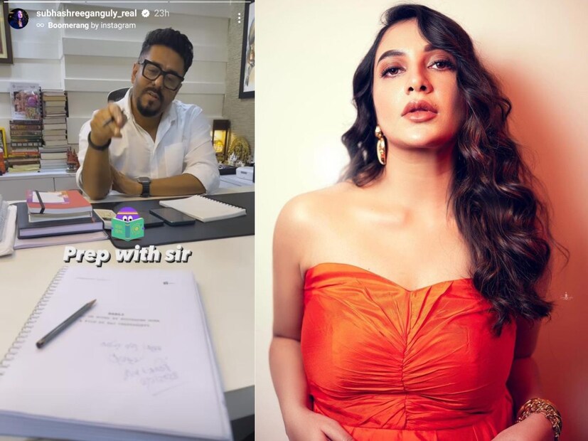 পাশাপাশি আর একটি ছবি পোস্ট করেছেন নায়িকা, সেখানে দেখা যাচ্ছে টেবিলে রাখা স্ক্রিপ্ট, সামনে বসে খোদ পরিচালক রাজ। তিনি কিছু একটা বোঝাচ্ছেন। সেই ছবি স্টোরিতে দিয়ে শুভশ্রী লেখেন 'প্রেপ উইথ স্যার' অর্থাৎ স্যারের সঙ্গে চলছে প্রস্তুতি। 