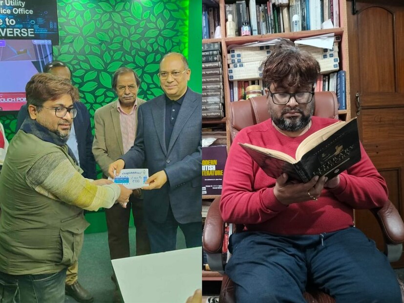 চাকদহের বাসিন্দা দেবব্রত চট্টোপাধ্যায় প্রতি মাসের নিজের আয় থেকে ১০ থেকে ১৫ হাজার টাকা জমিয়ে রাখেন বইমেলা থেকে বই কেনার জন্য। (ছবি-রঞ্জিত সরকার)