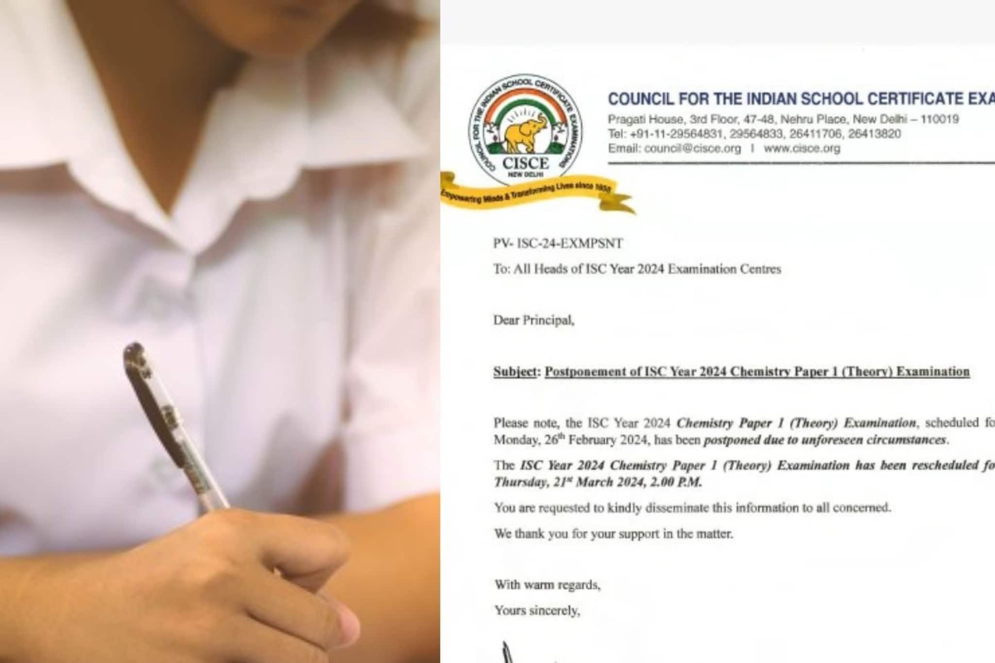 স্থগিত ISC রসায়নের প্রথম পত্রের পরীক্ষা, নতুন দিন ঘোষণা বোর্ডের