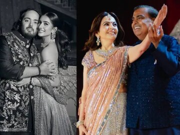 নীতা আম্বানি, মুকেশ আম্বানি, ইশা আম্বানি, শ্লোকা আম্বানি এবং রাধিকার পরনে ছিল বিখ্যাত ডিজাইনার মণীশ মালহোত্রার পোশাক