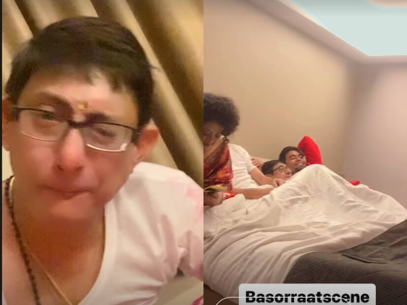 কিন্তু ক্লান্তি সত্ত্বেও কেউ থেমে যাননি। আরও এক বন্ধু আসার জন্য অপেক্ষা করছিলেন তাঁরা। আর শ্রীময়ীর গলা শুনেই বোঝা যাচ্ছে, অত ভারী শাড়ি-গয়না পরেও ক্লান্তিবোধ নেই তাঁর। ভালবাসার মানুষকে কাছে পেয়ে তিনি নতুন করে জোর পেয়েছেন যেন।