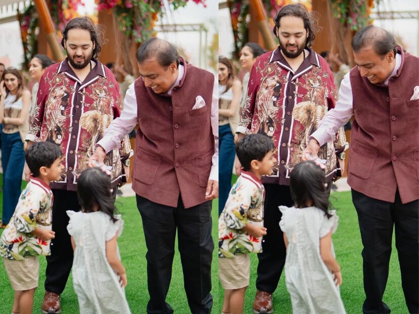 মুকেশ আম্বানি এবং অনন্ত আম্বানি বাচ্চাদের সঙ্গে মিষ্টি মুহূর্ত কাটাচ্ছেন।