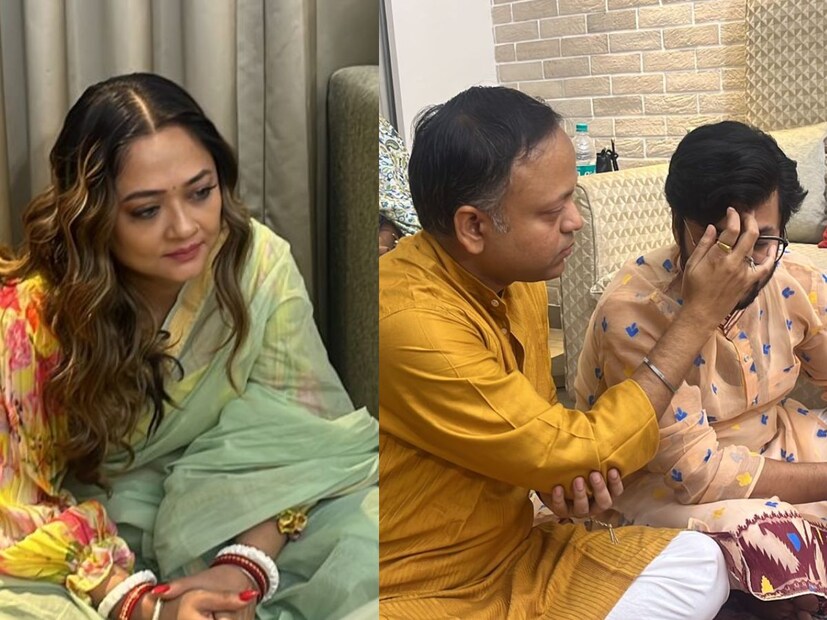 নান্দীমুখে হাতে শাঁখা-পলা ও হাল্কা সুবজ রঙের সুতির শাড়িতে সেজে উঠেছিলেন রূপাঞ্জনা। অন্যদিকে, রাতুলের পরনে ছিল ঘিয়ে রঙের পাঞ্জাবি ও সাদা পাজামা। (Picture Credit: birdlens Creation)