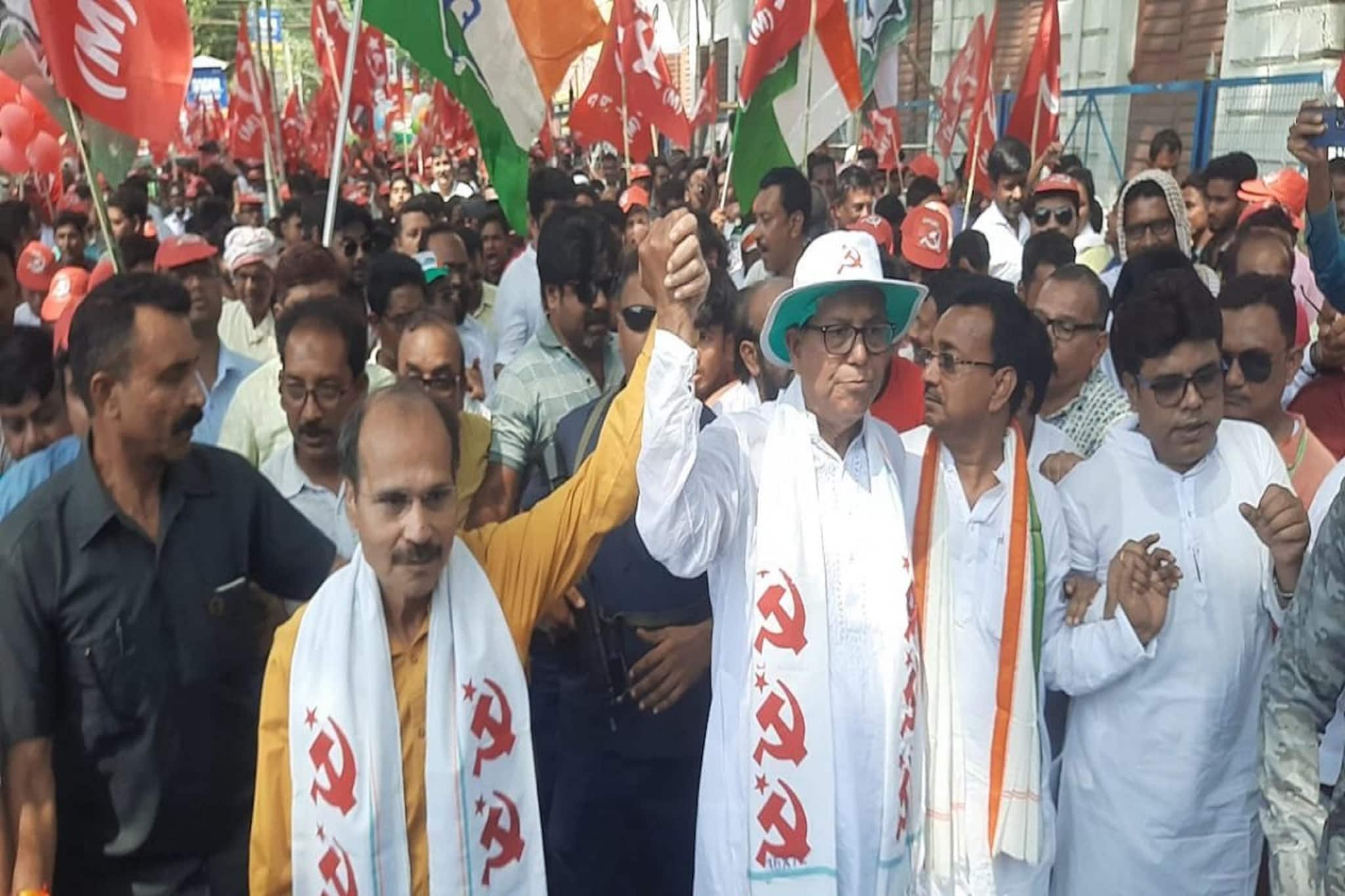 অধীর চৌধুরীর গলায় CPIM-এর উত্তরীয়! সঙ্গে সেলিম, মুর্শিদাবাদ দেখল 'জোটের' জোর