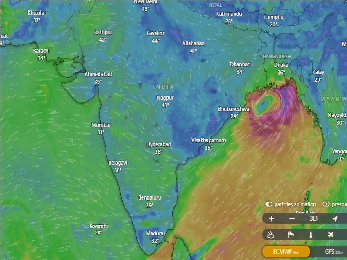 IMD -র সাম্প্রতিকতম ওয়েদার আপডেটে জানা গেল ধীরে ধীরে সমুদ্রের উপর দিয়ে এগোচ্ছে ৷ নিম্নচাপটি উত্তর ও উত্তর পূর্ব দিকে এগোচ্ছে৷ গত ৬ ঘণ্টায় ১৬ কিমি গতিতে প্রতি ঘণ্টায় এগোচ্ছে এই নিম্নচাপটি, যেটা ২৫ তারিখ সকালে সাইক্লোনে পরিণত হয়ে যায়৷ Photo Courtsey- Windy 