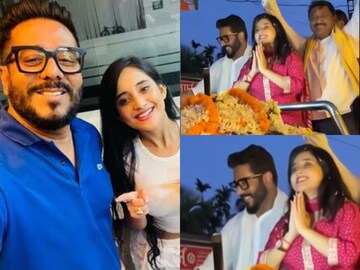 ভোটপ্রচারে রাজের গাড়িতে সৌমিতৃষা