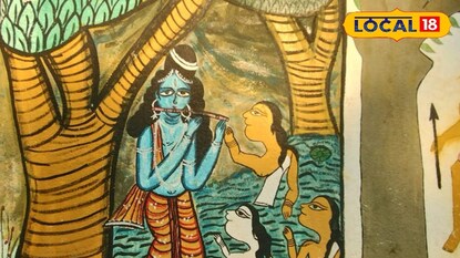 বাড়ির দেওয়ালে আঁকা ভেষজ পট চিত্র